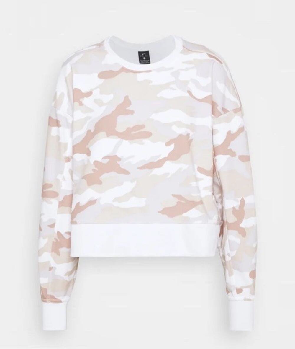 Nike Womens M White Camo Dri Fit Get Fit Crew Cropped Sweatshirt Pullover